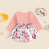 Covvoliy Infant Baby Girl Clothes Long Sleeve Ruffle Romper Dress Fall Winter Print Bow Headband Outfit (Pink, 6-9 Months) view 3