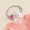 Covvoliy Infant Baby Girl Clothes Long Sleeve Ruffle Romper Dress Fall Winter Print Bow Headband Outfit (Pink, 6-9 Months) view 4