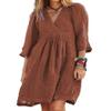 Akivide Womens Summer Flowy Linen V Neck Midi Dress Half Sleeve Pleated Loose Solid Plus Size Casual Beach Tunic Tshirt Dress view 1