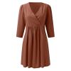 Akivide Womens Summer Flowy Linen V Neck Midi Dress Half Sleeve Pleated Loose Solid Plus Size Casual Beach Tunic Tshirt Dress view 3