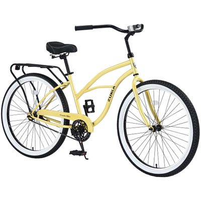 BALINGE 26 Inch Heavy Duty Beach Cruiser Bike for Women Up to 260 Lbs, City Hybrid Bike Single Speed Steel Frame Commuter Bike for Women Men Senior,Anti-Slip Pedal,Pedal BrakeYellow