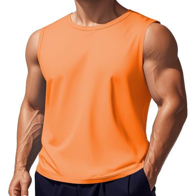 EKLENTSON Men's Tank Shirts Moisture Wicking Sleeveless Shirts Quick Dry Tank Top Gym Muscle Tee Lightweight Orange 2XL