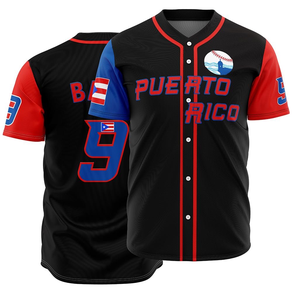 Puerto Rico Baseball Jersey for Men World Game Classic Baseball Jerseys Shirt Stitched, Black M