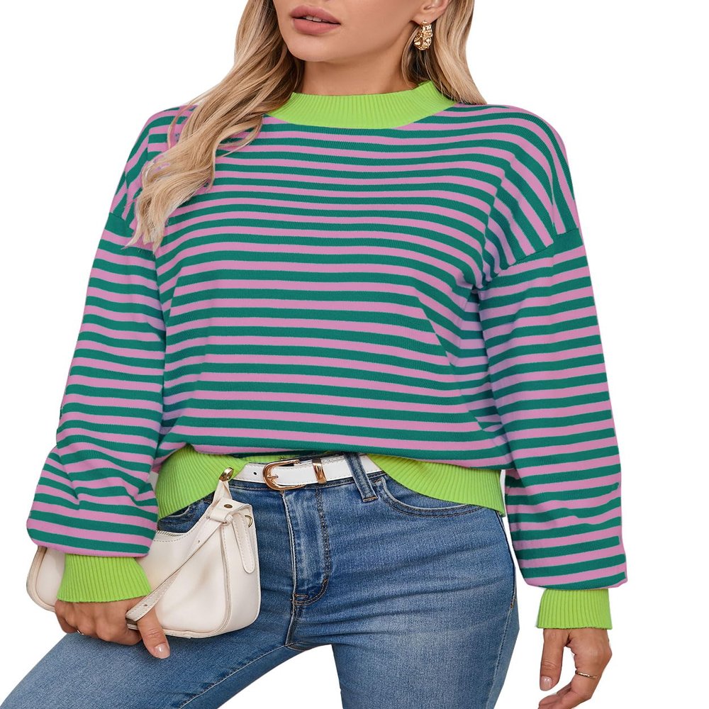 Alsol Lamesa Women's 2026 Fall Winter Mock Neck Long Sleeve Cute Heart Pattern Loose Knit Pullover Sweaters