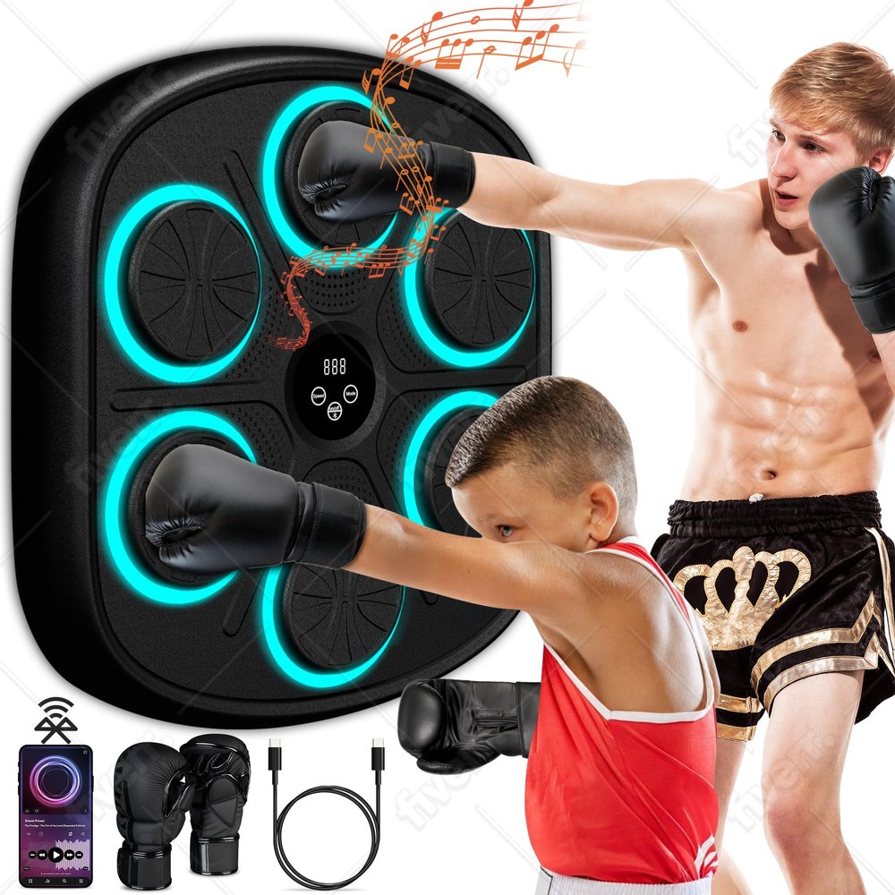 "2024 Smart Music Boxing Machine with Bluetooth & Gloves | Wall-Mounted Punching Target | Advanced Fitness Trainer for Home, Office, or Gym - Enhance Workouts with Interactive LED & Customizable.