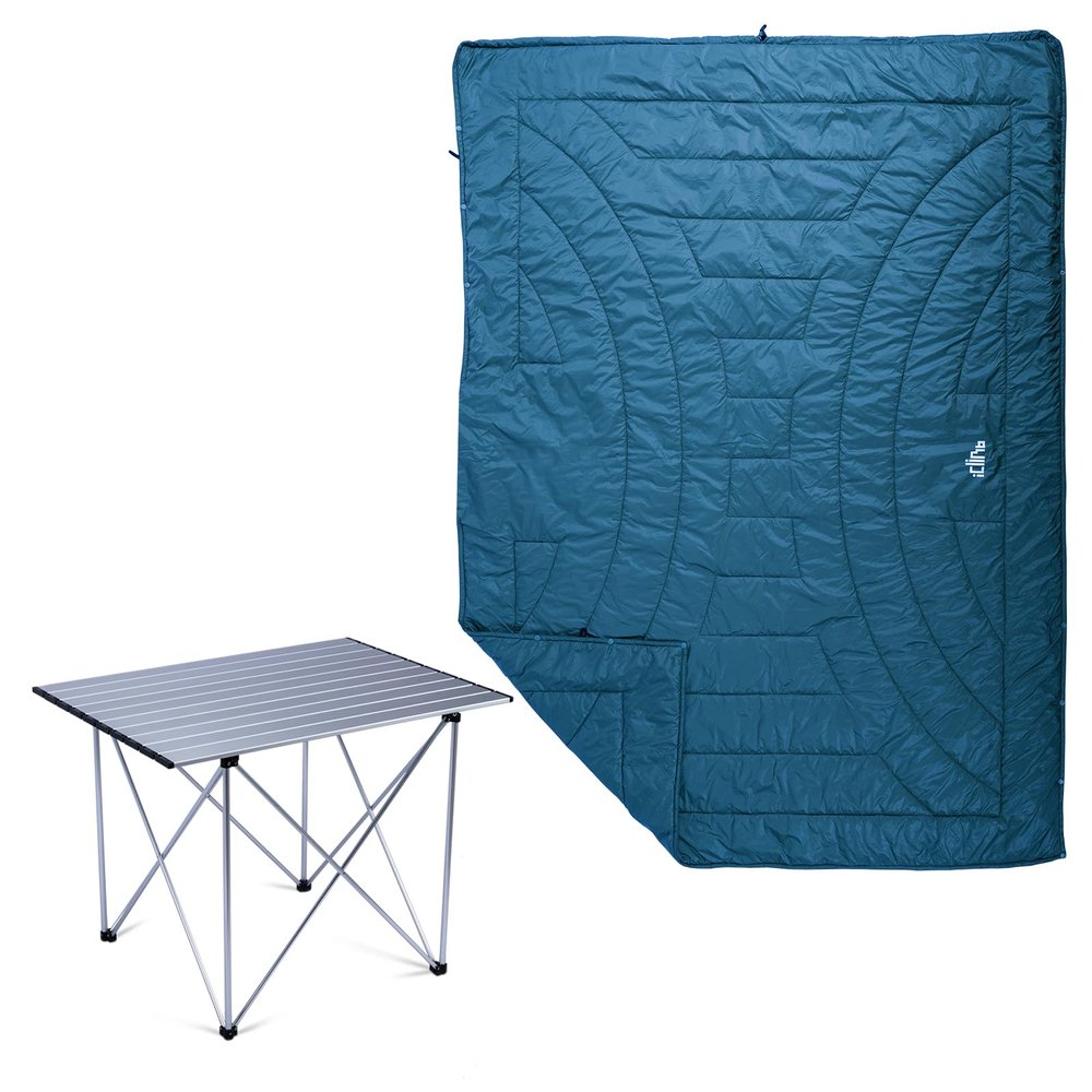 iClimb 1 Light Folding Table and 1 3M Thinsulate Insulation Warm Camping Blanket Bundle for Adults Outdoor Camping Beach Concert