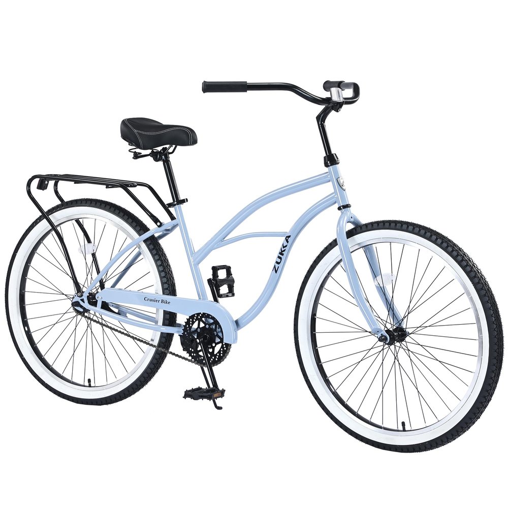 BALINGE 26 Inch Beach Cruiser Bike for Men, Easy Installation,City Hybrid Bike Single Speed Steel Frame Commuter Bike for Women Men Senior, Light Blue