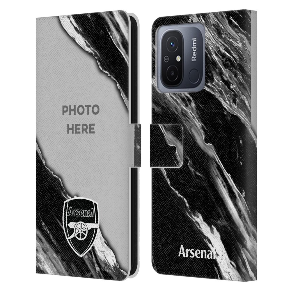 Head Case Designs Officially Licensed Custom Customized Personalized Arsenal FC Marble Customised Photos Leather Wallet Case Compatible with Xiaomi Redmi 12C