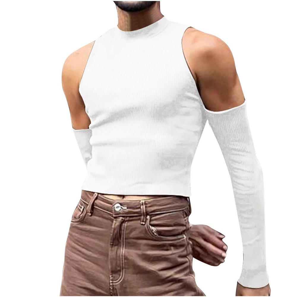 NineFit Basics Men's Tank Tops Mock Turtleneck Sweater Sleeveless Casual Basic Pullover Sweater Ribbed Knit Pullover Sport Solid Tee, Medium, A02_white