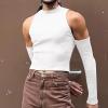 NineFit Basics Men's Tank Tops Mock Turtleneck Sweater Sleeveless Casual Basic Pullover Sweater Ribbed Knit Pullover Sport Solid Tee, Medium, A02_white view 2