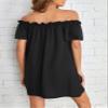 METOES Women's 2024 Summer Short Sleeve Short Dress Off Shoulder Frill Trim Dress Black, Small view 2