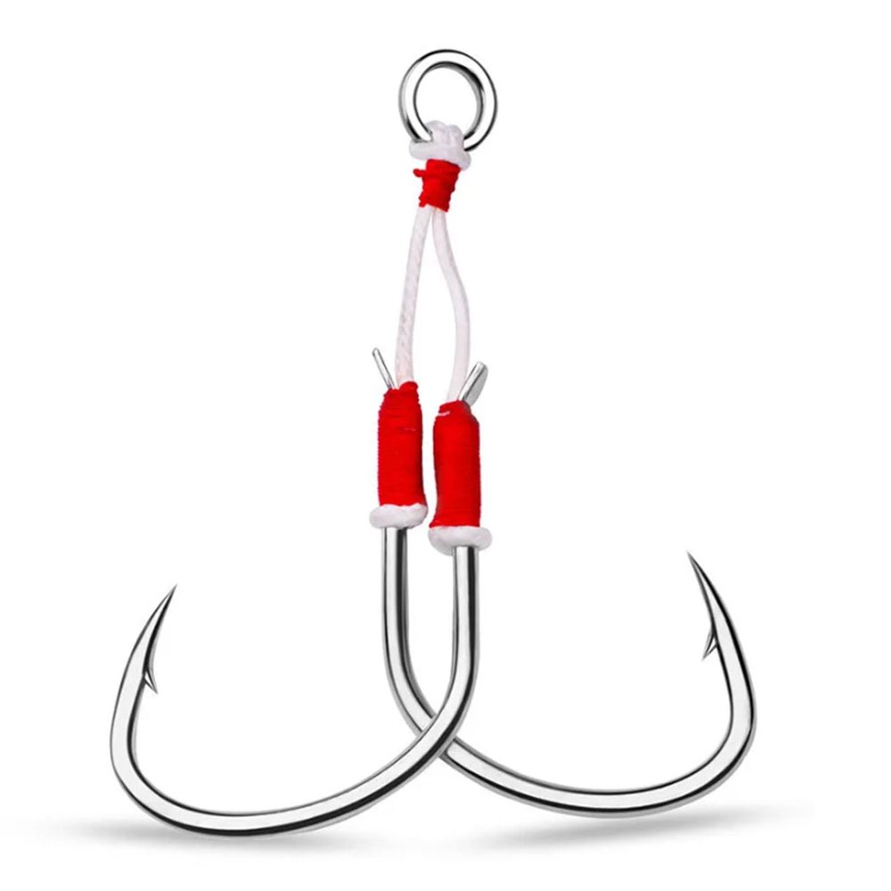 Fish Hooks  2pair Flat Hook Fishing Lure Assist Hook Slow Jigging Cast Double High Carbon Steel Barbed Jig Hooks for Pond