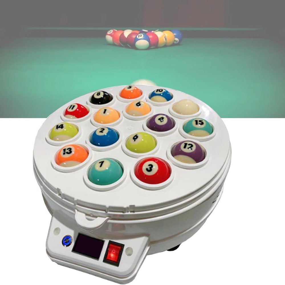 Spdazzleburst Pool Ball Polisher, 16/22 Balls Cleaning Machine Maintenance and Polishing Balls, one-Button Start, for American British/Billiards Set,16Balls