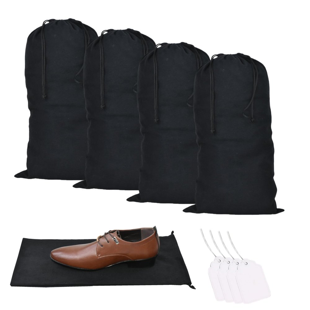 GONGKANGYUAN 4 Pack Shoe Bags for Travel Flannel Single Shoe Pouch with Drawstring for Men Women Travel Protecting Storing Shoes