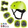 WayEee Kids Bike Helmet Set Skateboard Knee Pads, 7PCS Protective Gear Adjustable for Girls Boys 3-10 Age Elbow Pads Wrist Guards for Outdoor Sports Cycling Bike Roller Skating Scooter, Youth, Green view 1