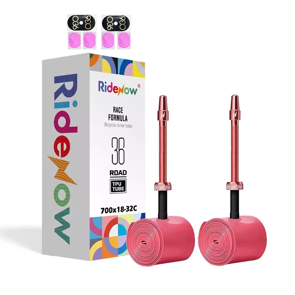 2 Pack RideNow TPU Inner Tubes 700C x 18-32C / 32-47C with 45mm/65mm/85mm Metal Presta Valve, Removable Valve Cores for All Road or Gravel Bike (Include Bike Tube Patch Repair Kit)