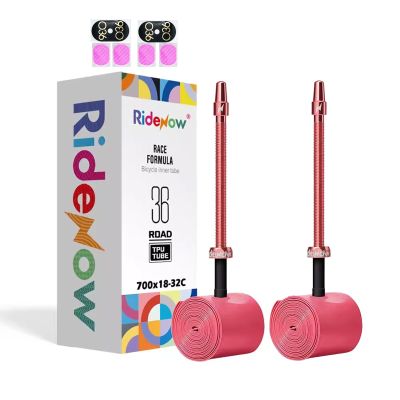 2 Pack RideNow TPU Inner Tubes 700C x 18-32C / 32-47C with 45mm/65mm/85mm Metal Presta Valve, Removable Valve Cores for All Road or Gravel Bike (Include Bike Tube Patch Repair Kit)