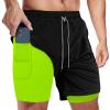 candyfouse Men's 2 in 1 Running Shorts, Quick Dry Workout Shorts with Liner, Athletic Shorts with Zip Pockets and Towel Loop Black/Fluorescent view 1