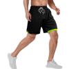 candyfouse Men's 2 in 1 Running Shorts, Quick Dry Workout Shorts with Liner, Athletic Shorts with Zip Pockets and Towel Loop Black/Fluorescent view 3