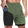 candyfouse Men's 2 in 1 Running Shorts, Quick Dry Workout Shorts with Liner, Athletic Shorts with Zip Pockets and Towel Loop Dark Green view 1