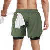 candyfouse Men's 2 in 1 Running Shorts, Quick Dry Workout Shorts with Liner, Athletic Shorts with Zip Pockets and Towel Loop Dark Green view 2