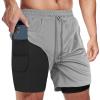 candyfouse Men's 2 in 1 Running Shorts, Quick Dry Workout Shorts with Liner, Athletic Shorts with Zip Pockets and Towel Loop Light Gray view 1