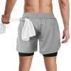 candyfouse Men's 2 in 1 Running Shorts, Quick Dry Workout Shorts with Liner, Athletic Shorts with Zip Pockets and Towel Loop Light Gray view 2