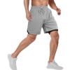 candyfouse Men's 2 in 1 Running Shorts, Quick Dry Workout Shorts with Liner, Athletic Shorts with Zip Pockets and Towel Loop Light Gray view 3