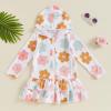 MAYUMMPY Kids Girl Swim Cover Up Swimsuit Zipper Beach Pool Bathing Suit Hoodie Dress Terry Coverup Swimwear (Floral Multicolor, 4-5T) view 3