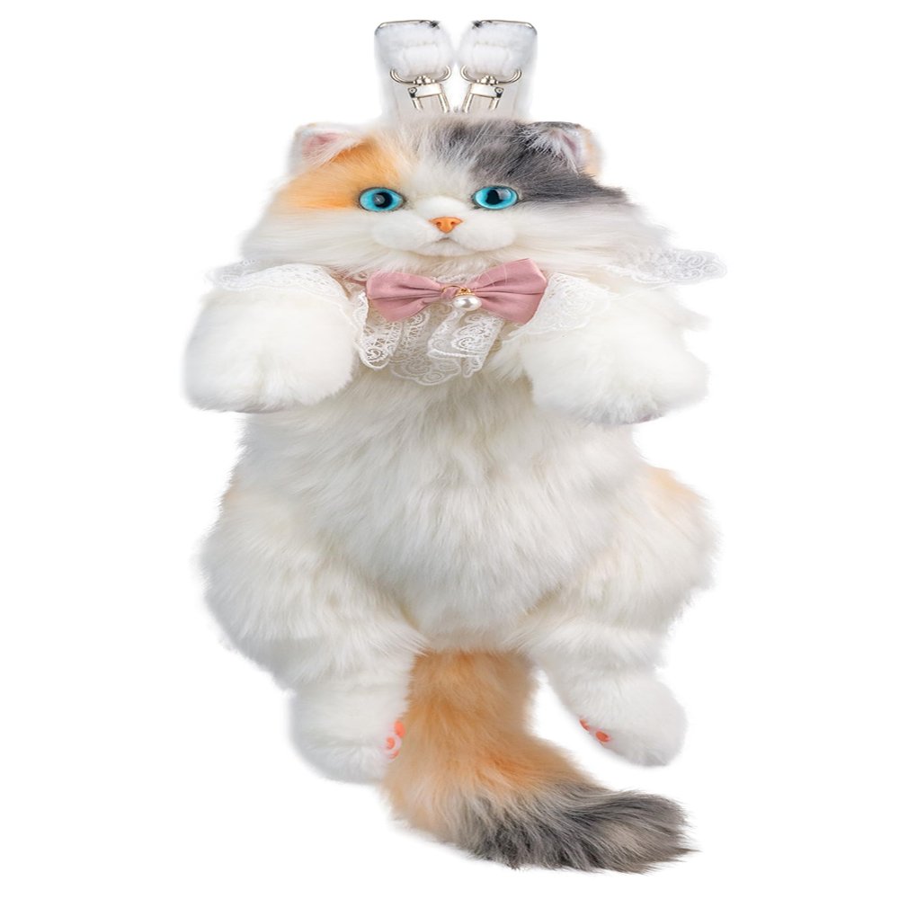 Chongker Cat Shaped Backpack - Handcrafted Stuffed Animals Plush Bag with Adjustable Shoulder, Crossbody, and Handbag Straps (Light Calico Backpack)