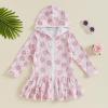 MAYUMMPY Kids Girl Swim Cover Up Swimsuit Zipper Beach Pool Bathing Suit Hoodie Dress Terry Coverup Swimwear (Floral Pink, 5-6 Years) view 3