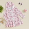 MAYUMMPY Kids Girl Swim Cover Up Swimsuit Zipper Beach Pool Bathing Suit Hoodie Dress Terry Coverup Swimwear (Floral Pink, 5-6 Years) view 4