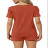 RUBZOOF Women's Short Sleeve Pajama Sets with Pockets Casual V Neck 2 Piece Lounge Sets Caramel S view 2