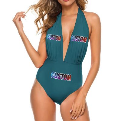 Custom Bikini Set Swimsuits for Girl,Personalized Gift Womens Sexy Cute One Piece Bikini Set with Your Own Design Blue Green S