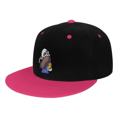 Vintage Skeleton with Coffin and Scythe Snapback Hat Flat Bill Hat Baseball Cap for Men Women Flat Brim Hats Pink