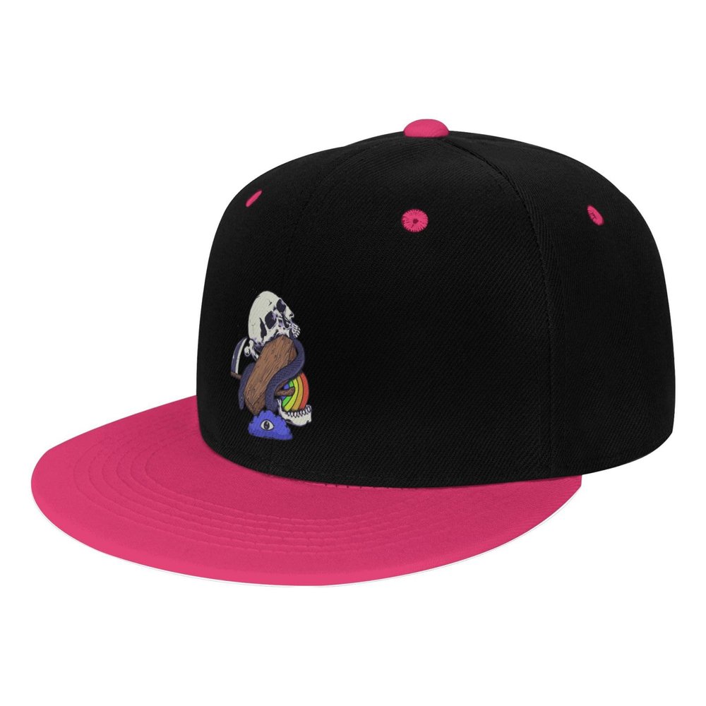 Vintage Skeleton with Coffin and Scythe Snapback Hat Flat Bill Hat Baseball Cap for Men Women Flat Brim Hats Pink