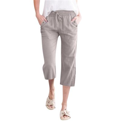 Straight Leg Yoga Pants for Women,Todays Daily Deals Clearance,Capri Pants for Women Casual 2024 Summer Drawstring Elastic High Waist Linen Pants Straight Wide Leg Lounge Capris5-SilverSmall