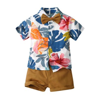 AMIMOJY deals of the day Boys Hawaiian Summer Clothes 2024 Toddler Tree Floral Prints T Shirt Crewneck Tops Child Kids Beach Shorts 60Pcs Set 2t girl pumpkin outfit, C-khaki