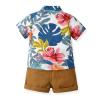 AMIMOJY deals of the day Boys Hawaiian Summer Clothes 2024 Toddler Tree Floral Prints T Shirt Crewneck Tops Child Kids Beach Shorts 60Pcs Set 2t girl pumpkin outfit, C-khaki view 2