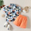 AMIMOJY prime shopping online Boys Hawaiian Summer Clothes 2024 Toddler Tree Floral Prints T Shirt Crewneck Tops Child Kids Beach Shorts 49Pcs Set 18 month girl clothes winter, C-orange view 2