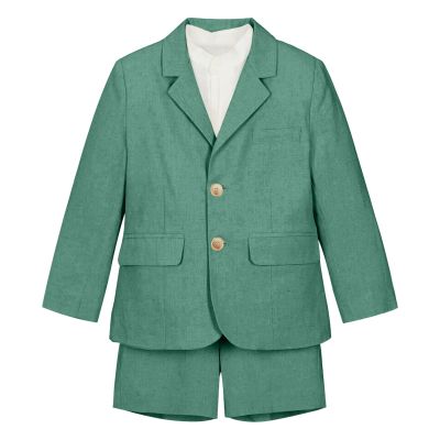 Boys Linen Suits Casual 2 Piece Summer Beach Wedding Tuxedo Suit Green Blazer Shorts Set Slim Fit Ring Bearer Outfits Size 6