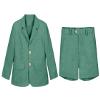 Boys Linen Suits Casual 2 Piece Summer Beach Wedding Tuxedo Suit Green Blazer Shorts Set Slim Fit Ring Bearer Outfits Size 6 view 2