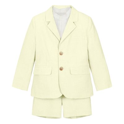 Teen Boys Suits Size 14-16 Set Slim Fit Daffodil Linen Shorts Set 2 Piece Summer Beach Wedding Tuxedo Suit for Kids Ring Bearer Outfits