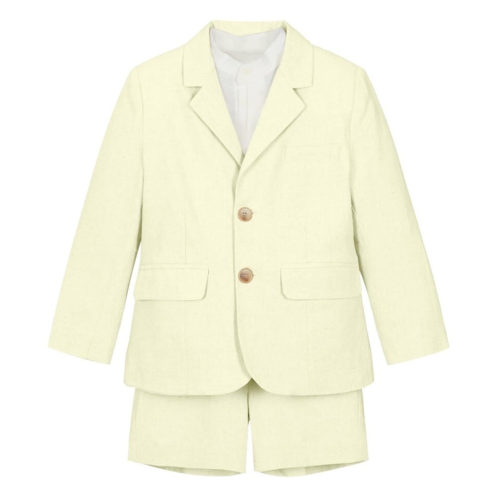 Teen Boys Suits Size 14-16 Set Slim Fit Daffodil Linen Shorts Set 2 Piece Summer Beach Wedding Tuxedo Suit for Kids Ring Bearer Outfits