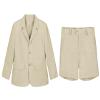 Toddler Boys Summer Wedding Outfit 2 Piece Shorts Set Linen Suit Jacket Pants Short Kids Tan Tuxedo Suits for Boys Ring Bearer Outfits 3T view 2