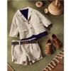 Toddler Boys Summer Wedding Outfit 2 Piece Shorts Set Linen Suit Jacket Pants Short Kids Tan Tuxedo Suits for Boys Ring Bearer Outfits 3T view 4