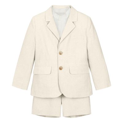 Boys Linen Suits Casual 2 Piece Summer Beach Party Jacket Pants Set Kids Beige Tuxedo Blazer Set Beige Tuxedo Suit Set Slim Fit Jacket Size 10