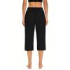chaktkglok Workout Capris Pants for Women Casual Summer Capri Yoga Pants Straight Leg Comfy Lounge Pants with Pockets Elastic Waist Cropped Pants Stretch Sweatpants Wide Leg Capris for Women Black view 3