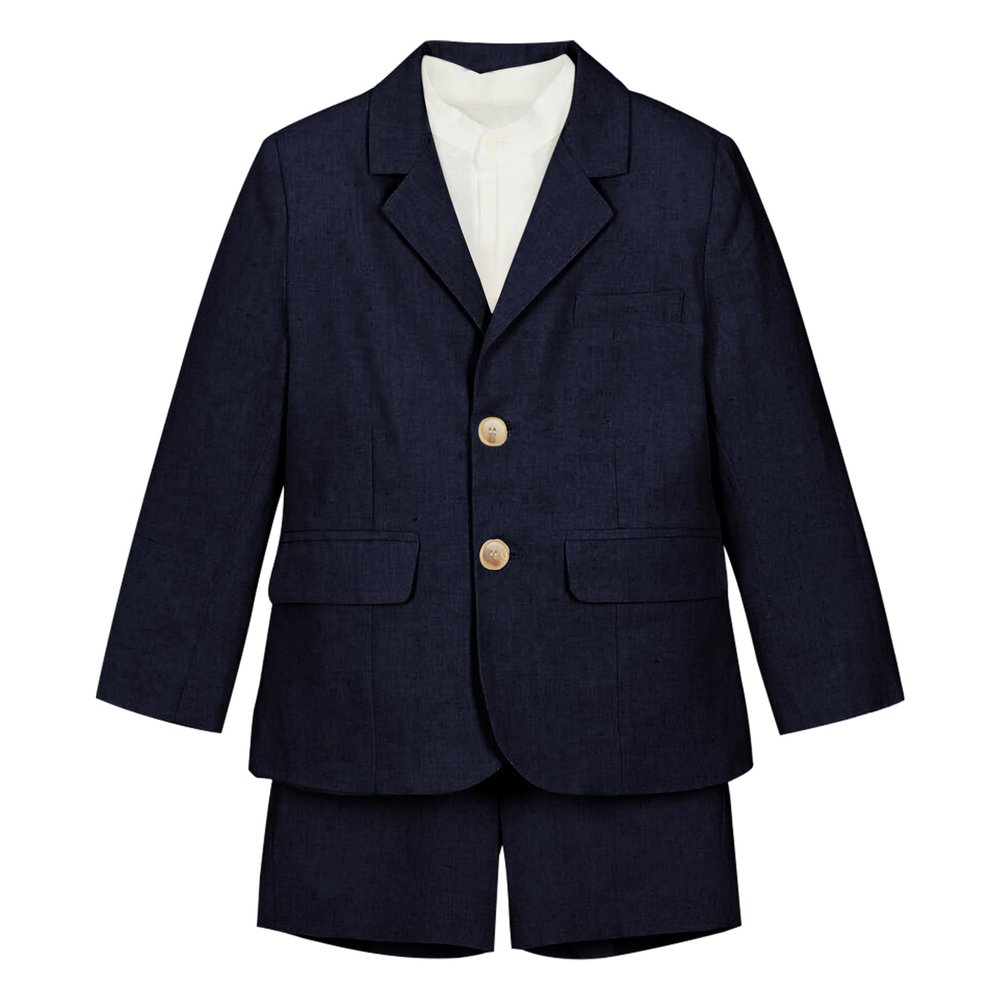 Teen Boys Suits Size 14-16 Set Slim Fit Navy Blue Linen Shorts Set 2 Piece Summer Beach Wedding Tuxedo Suit for Kids Ring Bearer Outfits