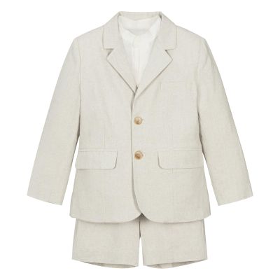 Teen Boys Suits Size 14-16 Set Slim Fit Ivory Linen Shorts Set 2 Piece Summer Beach Wedding Tuxedo Suit for Kids Ring Bearer Outfits